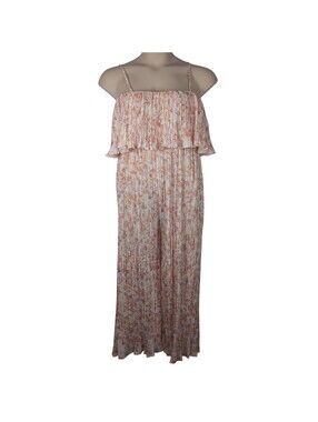 Kookaï Pleated Wide-Leg BOHO Jumpsuit Floral Print, Ruffled Overlay Small